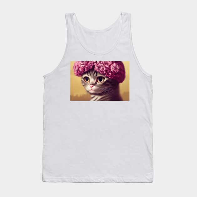 Adorable white kitty cat wearing flower crown Tank Top by DyeruArt